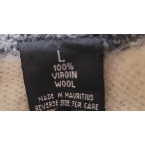 🩶 VTG 80s Wool Sweater – Men’s L – Gray/Ivory Diamond Knit Crewneck – Geometric - Picture 6 of 7